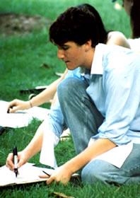 Visual arts students working outside.